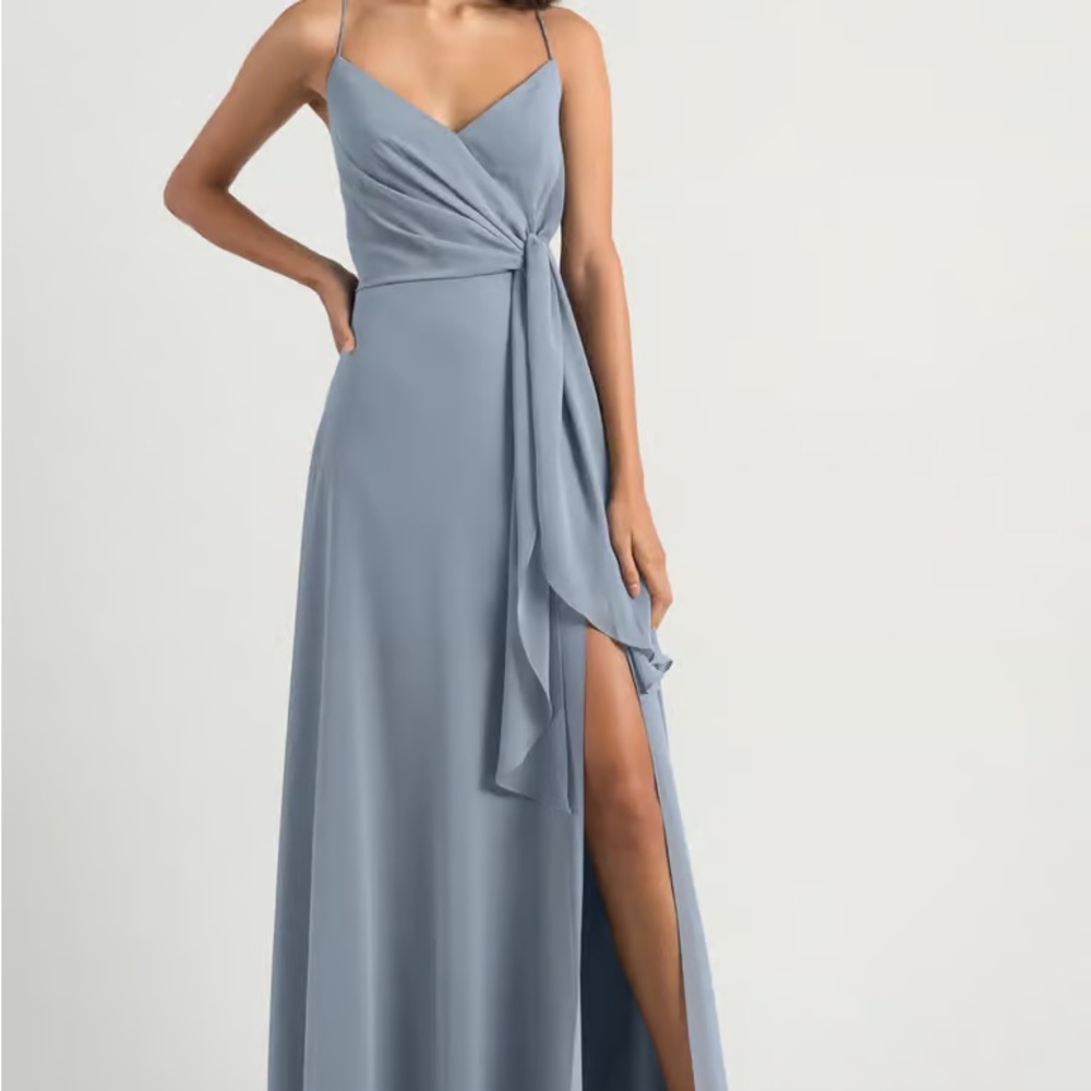 Jenny Yoo chambray V-Neck Tie Front Maxi Dress (Amara)
